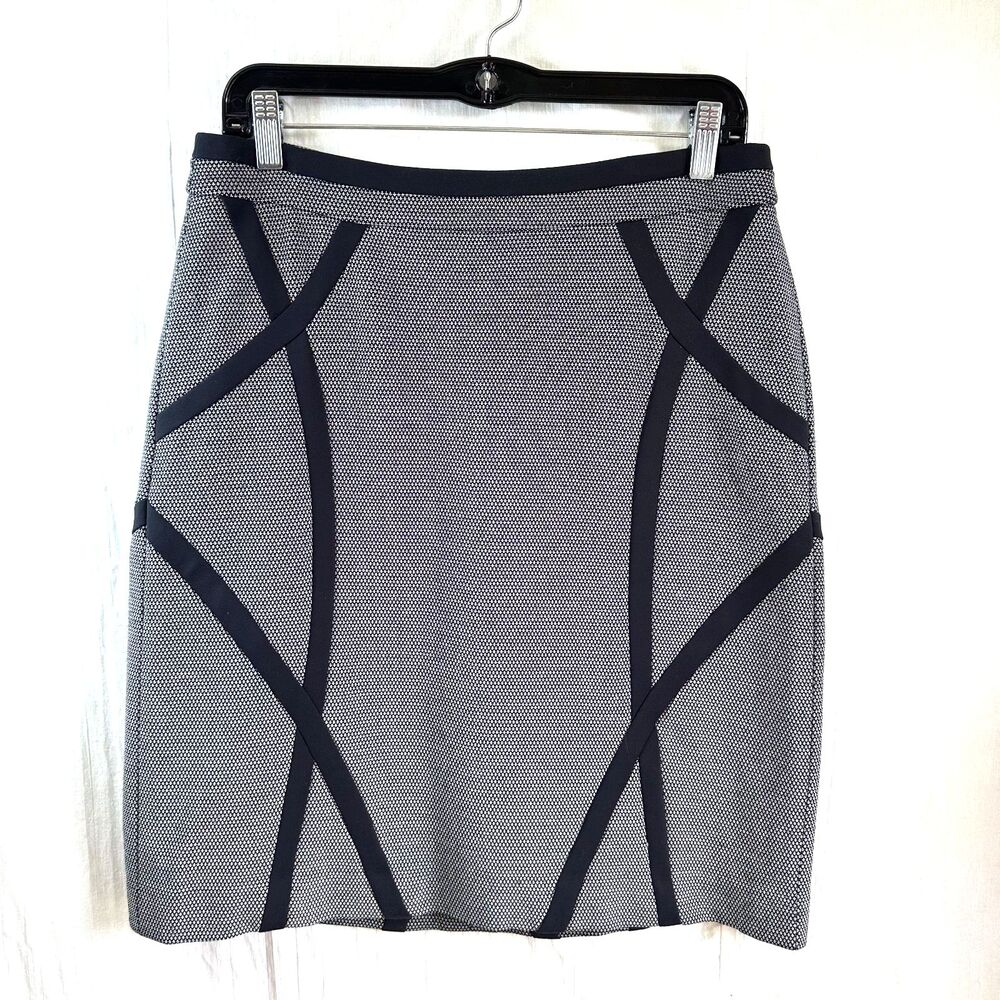 ETCETERA Women's Gray Patterned Black Trim Knee-Length A-Line Skirt Sz 6
